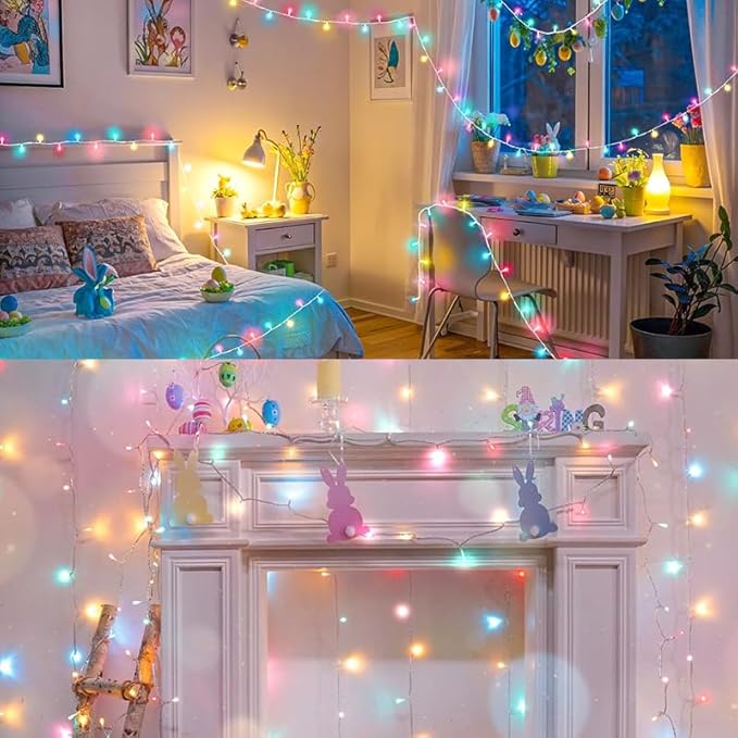 LAMPHOME 33ft Christmas Decorative Mini Lights, 100 LED Easter String Light Decoration, Easter Pastel Lights 11 Lighting Modes for Indoor Outdoor Xmas Tree Wedding Party Decoration (Multicolor)