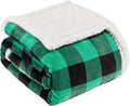 Touchat Sherpa Green and Black Buffalo Plaid Christmas Twin Blanket 60" X 70", Fuzzy Fluffy Soft Cozy Blanket, Fleece Flannel Plush Microfiber Blanket for Couch Bed Sofa (Green and Black)