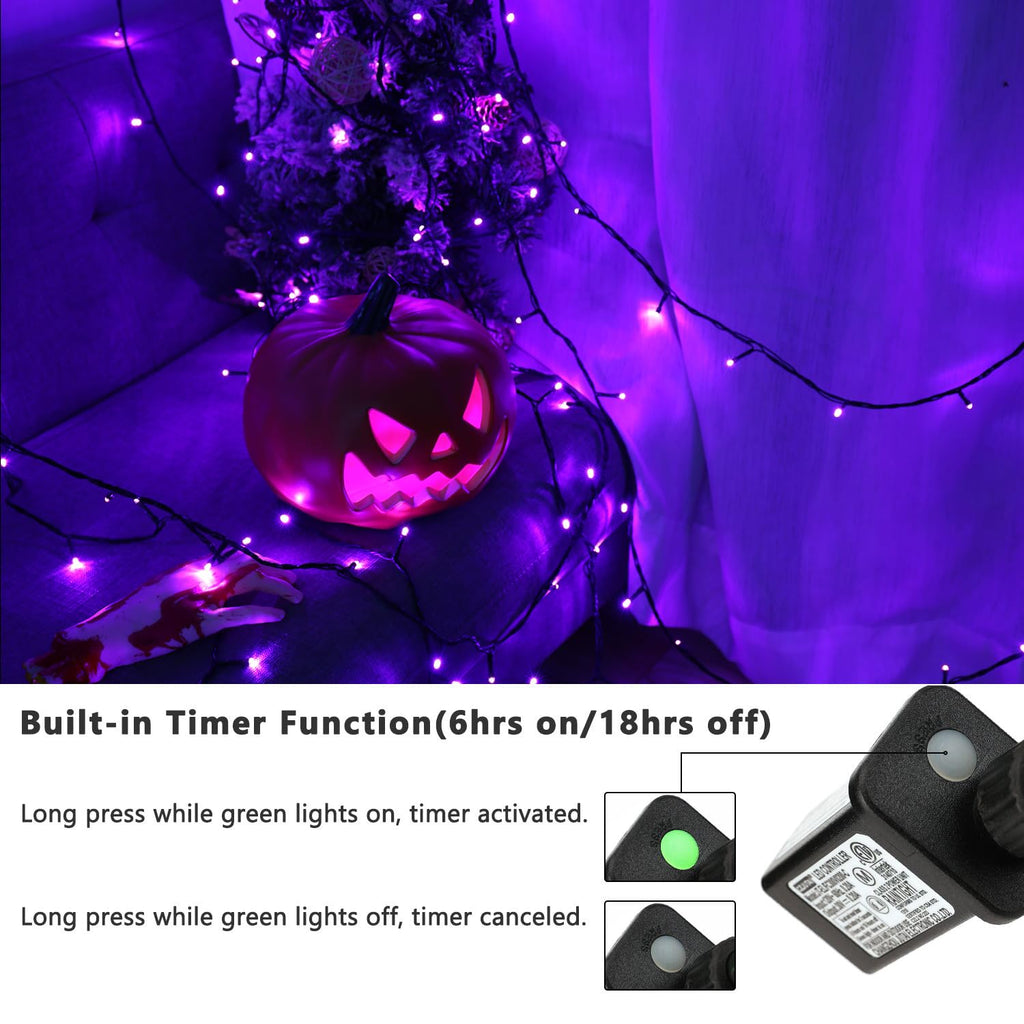 BrizLabs Purple Halloween Lights, 78.74ft 240 LED String Lights with Timer, Plug in Halloween Purple Mini Light Connectable, Outdoor Waterproof Tree Light for Indoor Outside Decor