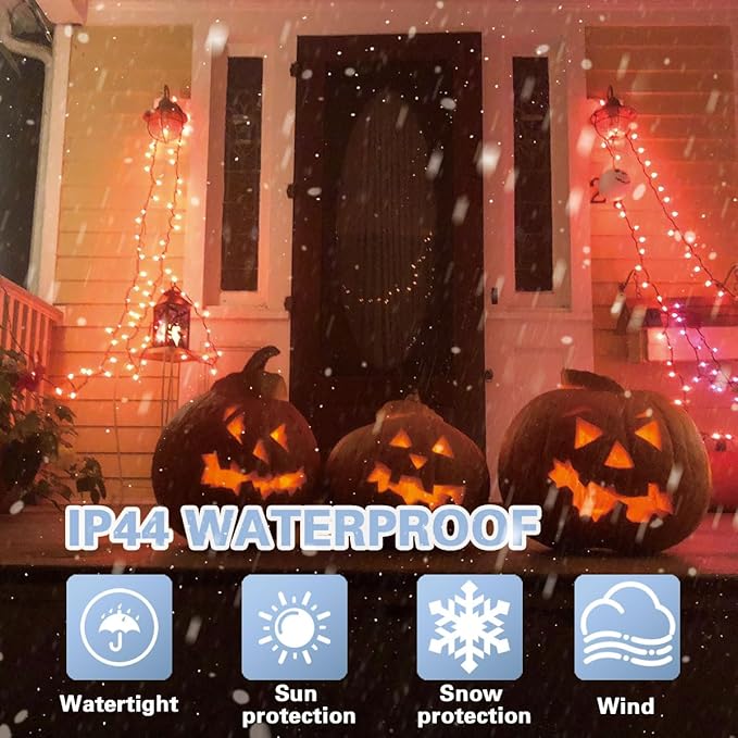 LAMPHOME 33ft Halloween Decorative Mini Lights, 100 LED Transparent Wire Fairy Starry String Lights Plug in, 11Lighting Modes, for Halloween Decoration Outdoor Xmas Tree Party Decoration (Orange)