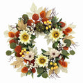 20 Inch Fall Sunflower Wreath for Front Door, Artificial Autumn Wreath with Pumpkins, Berries, White Sunflowers and Silk Leaves for Thanksgiving Farmhouse Home Window Wall Office Indoor Outdoor Decor