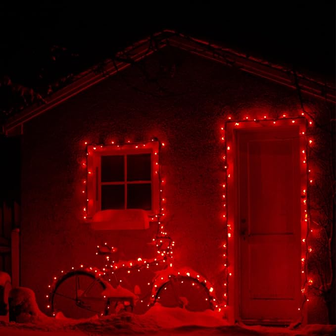 HOME LIGHTING 66ft Christmas Decorative Mini Lights, 200 LED Green Wire Fairy Starry String Lights Plug in, 8 Lighting Modes, Waterproof for Indoor Outdoor Xmas Tree Wedding Party Decoration (Red)
