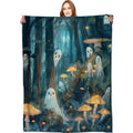 VODRM Ghost Blanket Haunted Forest Throw Blankets,Birthday Gifts for Kids Adult,Lightweight Soft Fleece with Glowing Dark Mushroom,Sofa Couch Bed Room Horror Halloween Decor 50x60in