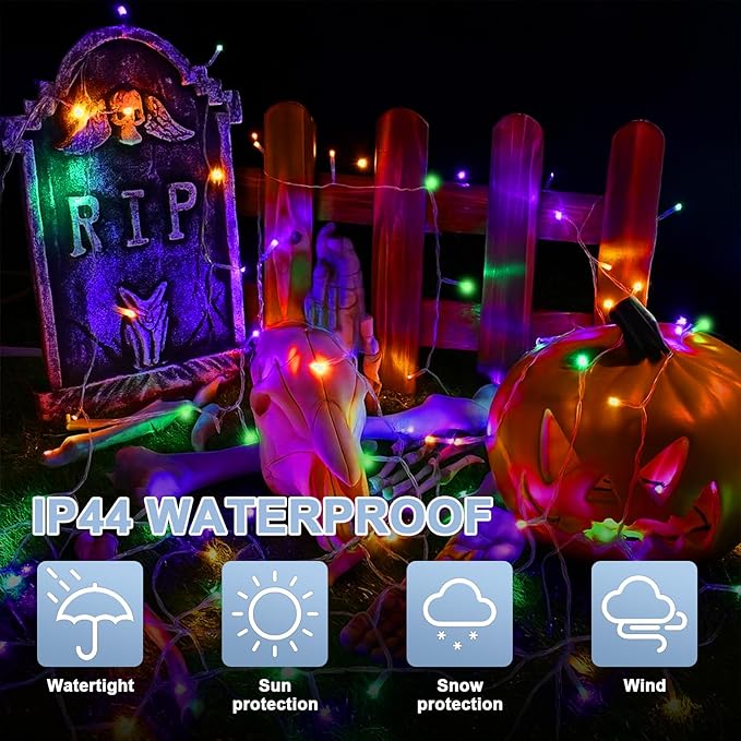 LAMPHOME 66ft Halloween Decorative Mini Lights, 200 LED Transparent Wire Fairy Starry String Lights Plug in, 16 Lighting Modes for Halloween Outdoor Party Decoration (Orange/Purple/Green)