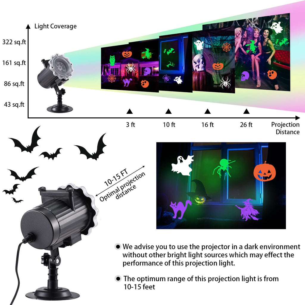 Treela Halloween Projector Lights Outdoor 12 Slides LED Ghost Pumpkin Lights Outside Decorations for Holiday Garden Decorations(Style A)