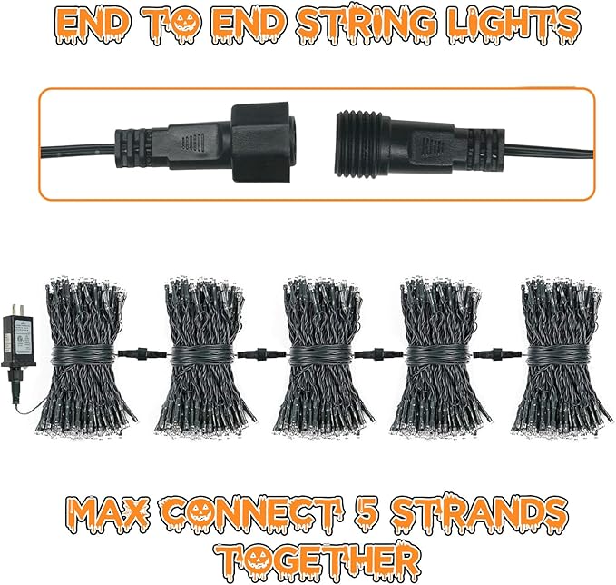 Connectable Purple and Orange Halloween Lights, 2Pack 164ft 400LED 13 Modes Waterproof String Lights Plug in, Twinkle Light with Timer Indoor/Outdoor for Tree Party Halloween Decorations