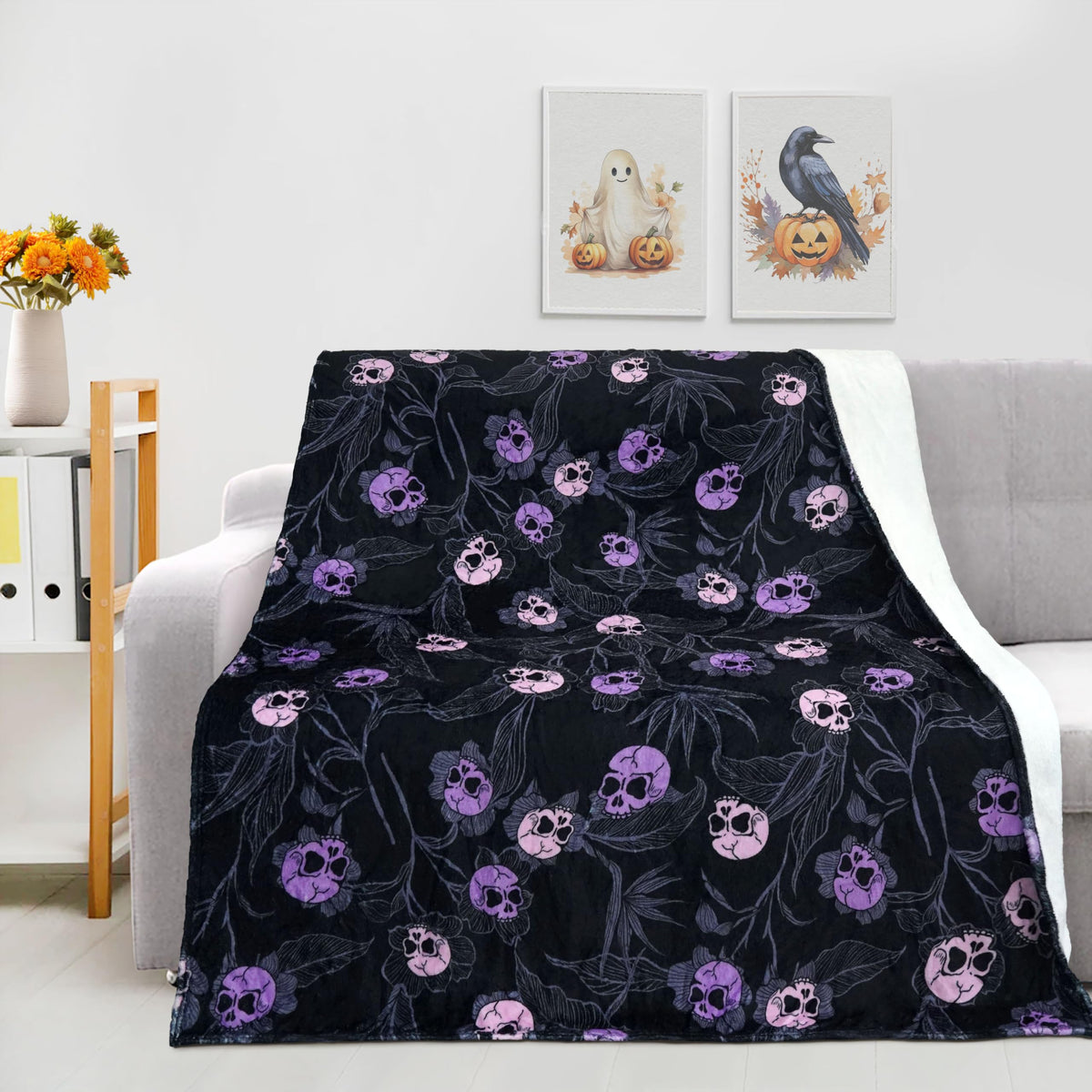 Halloween Goth Skull Throw Blanket 50x60 Inch Gothic Skeleton Blankets Soft Lightweight Cozy Plush Blanket for Halloween Decor Gifts