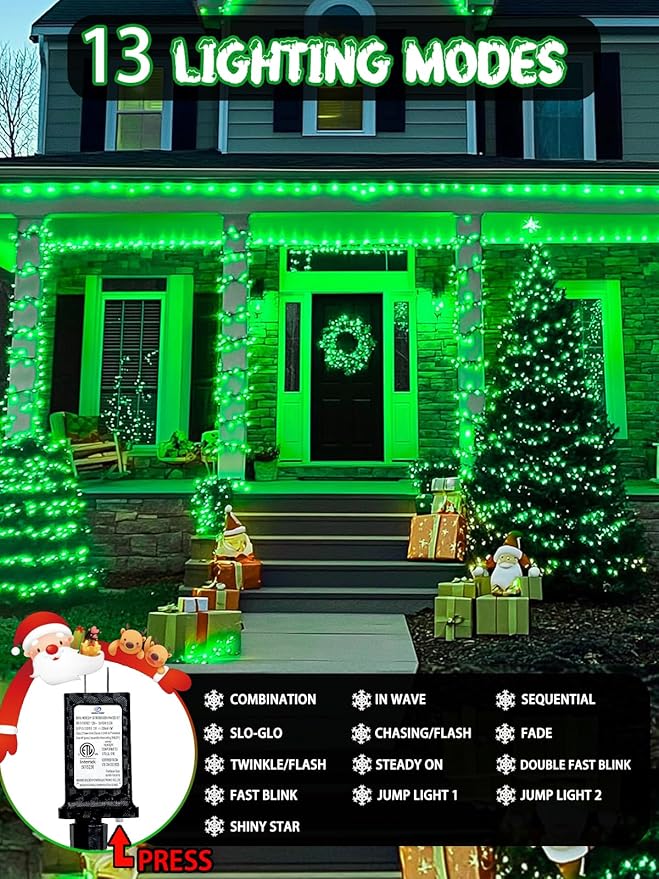 240 LED 78FT C6 Christmas String Lights, Super Long Christmas Lights Outdoor Indoor with 13 Modes & Timer, Waterproof Fairy Twinkle Light Plug in for Tree Garden Party Xmas Decorations (Green)