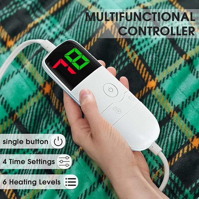 Heated Electric Blanket Queen Size, 84X90 Christmas Blanket With Dual Control&10 Heats Levels&Timer For Bed,Green Plaid Sherpa Heating Blankets Queen Warmer Gift for Grandma Women Adults, Washable