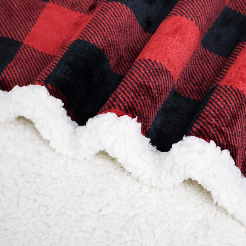 Touchat Sherpa Red and Black Buffalo Plaid Christmas Twin Blanket 60" X 70", Fuzzy Fluffy Soft Cozy Throw Blanket, Fleece Flannel Plush Microfiber Blanket for Couch Bed Sofa