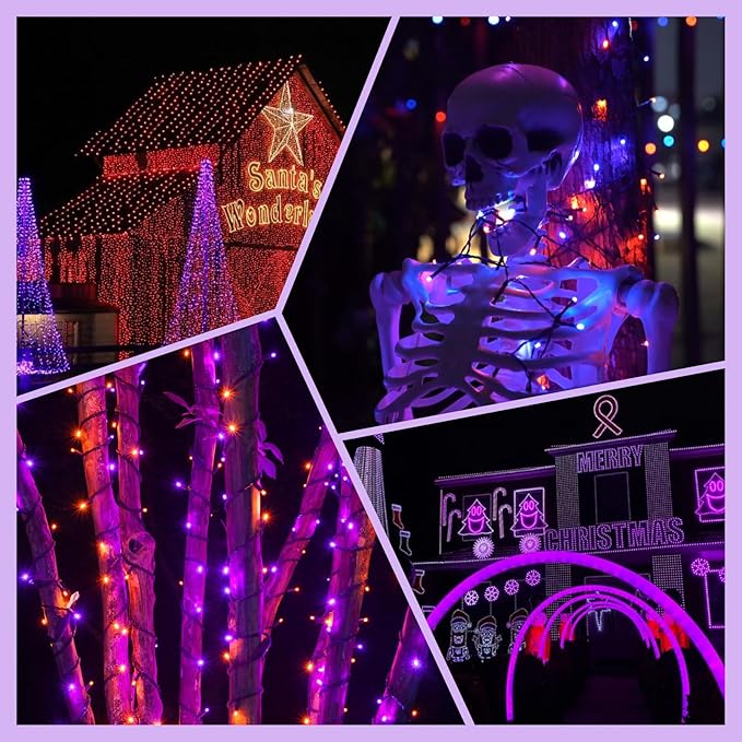 Connectable Purple and Orange Halloween Lights, 2Pack 164ft 400LED 13 Modes Waterproof String Lights Plug in, Twinkle Light with Timer Indoor/Outdoor for Tree Party Halloween Decorations