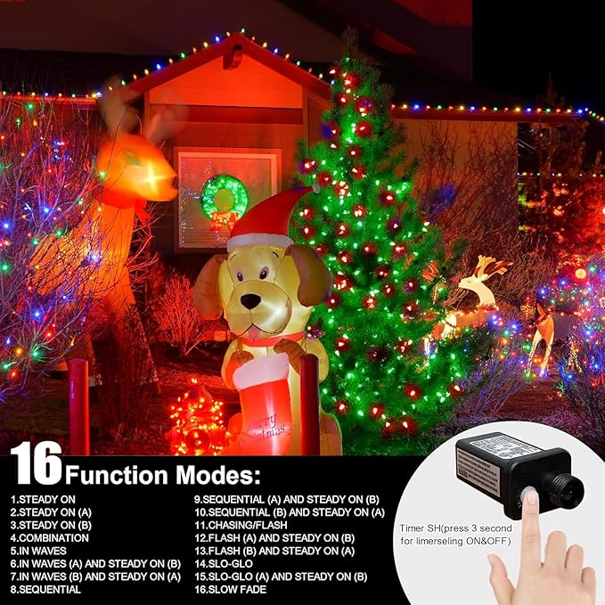 LAMPHOME 33ft Christmas Decorative Mini Lights, 100 LED Transparent Wire Fairy Starry String Lights Plug in, 16 Lighting Modes, for Indoor Outdoor Xmas Tree Wedding Party Decoration (Red+Green)
