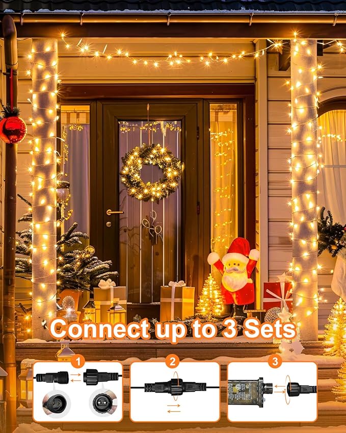 125FT 380 LED Warm Christmas Lights, Plug in Christmas String Lights Connectable, Timer & Memory, Waterproof Twinkle Tree Light for Indoor Outdoor Classroom Patio Yard Holiday Decoration