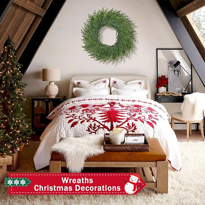 26 Inch Christmas Wreaths for Front Door Real Touch Large Xmas Winter Pine Cedar Wreaths for Windows Outdoor Indoor Christmas Holiday Home Yard Farmhouse Wall Front Door Porch Hanging Decor Clearance