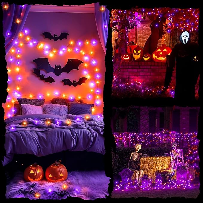 300LED 93 Ft Orange & Purple Halloween Lights 8 Modes Halloween Light Mini Twinkle Light for Party Indoor Outdoor Decor