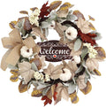 Fall Wreaths for Front Door Outside Decor, 20" Eucalyptus Maple Leaves Pumpkins Autumn Wreath Decorations with Bow and Hanging Sign for Thanksgiving Home Outdoor Indoor Porch Harvest