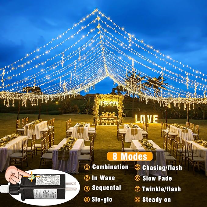 200 LED Christmas Lights Outdoor Indoor 66ft Connectable Twinkle Fairy String Lights 8 Modes Clear Wire, Plug in Warm White Christmas Lights Outdoor Waterproof for Bedroom Xmas Tree Decorations