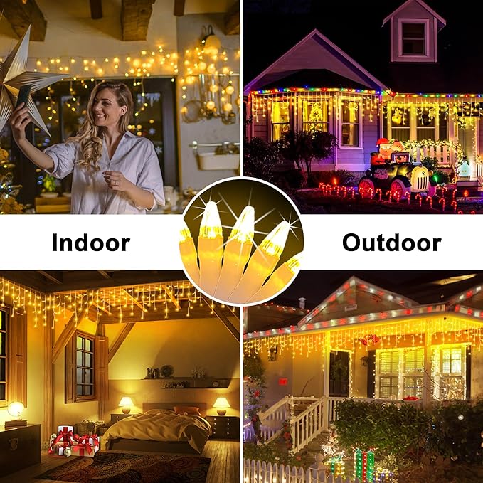 1296 LED 131FT Christmas Lights 288 Drops, Outdoor Hanging light with 8 Modes & Timer, Plug in Curtain String Light Outdoor Waterproof for House Tree Holiday Wedding Party Outside Decor (Warm White)