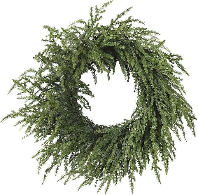 24 Inch Real Touch Christmas Wreath, Natural Droopy,Soft Bendable Winter Wreaths for Front Door, Christmas Wreaths for Front Door, Cedar Wreath, Indoor Christmas Decorations Outdoor for Home Decor