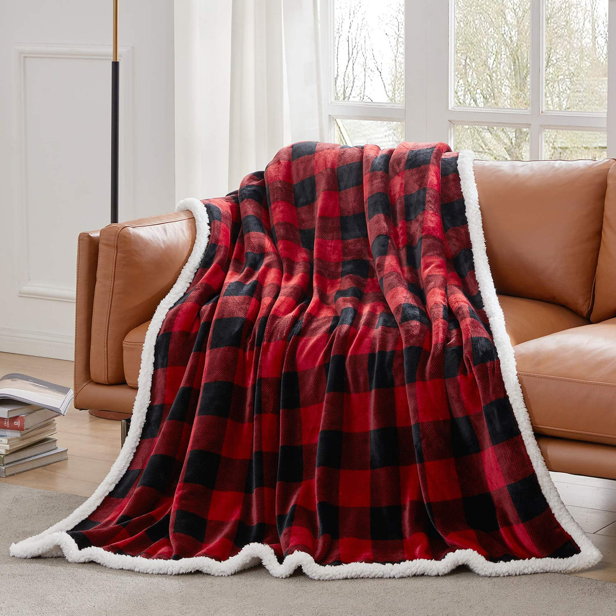 Touchat Sherpa Red and Black Buffalo Plaid Christmas Twin Blanket 60" X 70", Fuzzy Fluffy Soft Cozy Throw Blanket, Fleece Flannel Plush Microfiber Blanket for Couch Bed Sofa