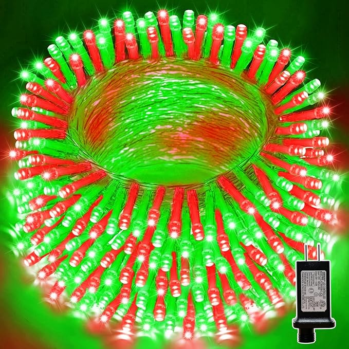 LAMPHOME 66ft Christmas Decorative Mini Lights, 200 LED Transparent Wire Fairy Starry String Lights Plug in, 12 Lighting Modes, for Indoor Outdoor Xmas Tree Wedding Party Decoration (Red+Green)