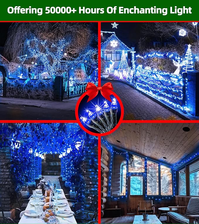 1500 LED 492ft Outdoor Christmas Lights Decorations, Green Wire LED String Lights with Timer Memory, Twinkle Lighs for Indoor Outdoor Party, Tree Wedding, Garden, Patio (Blue)
