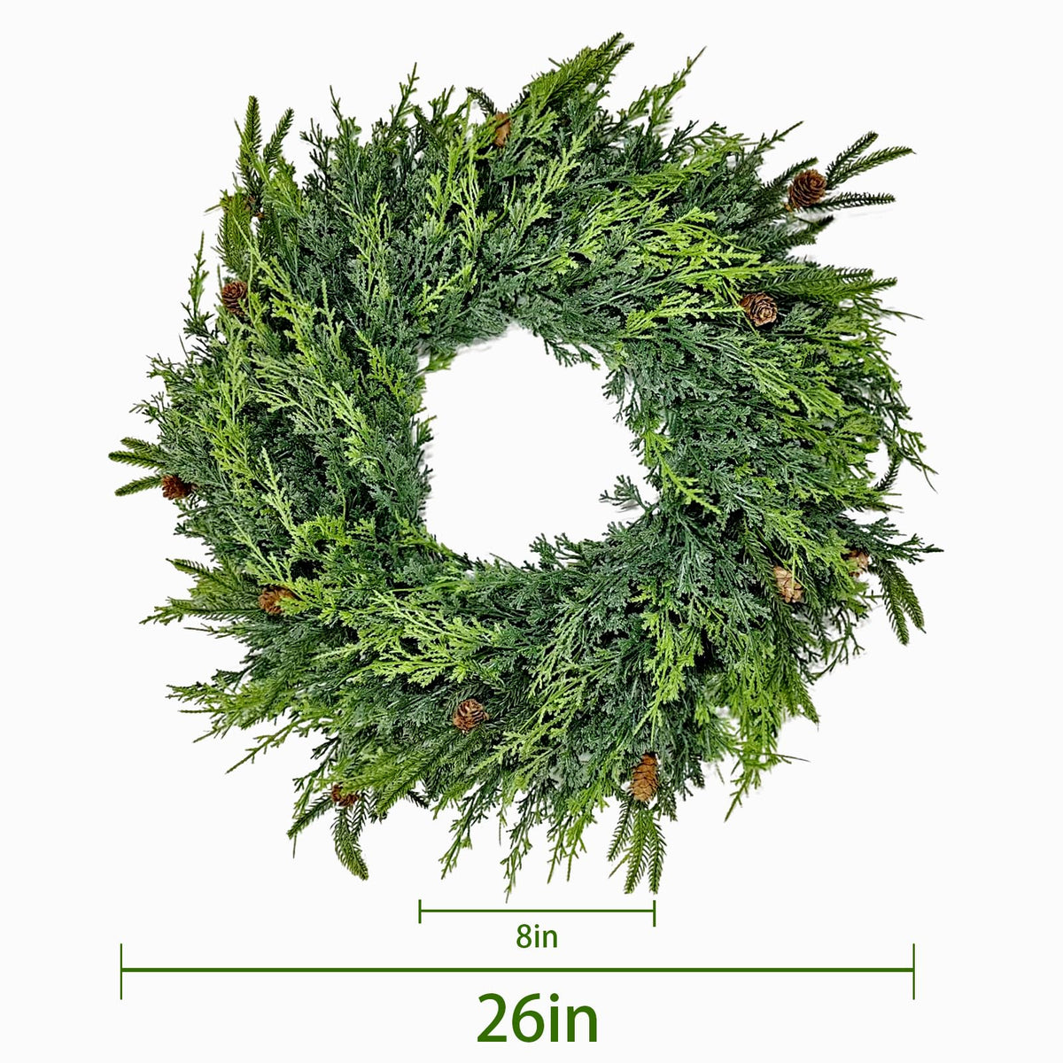 FPROOM 26In Christmas Wreath,Christmas Pine Wreath for Front Door,Real Touch Norfolk、Cedar Leaves Wreath for Indoor Outdoor, Home, Holiday, Mantle,Wall Decor