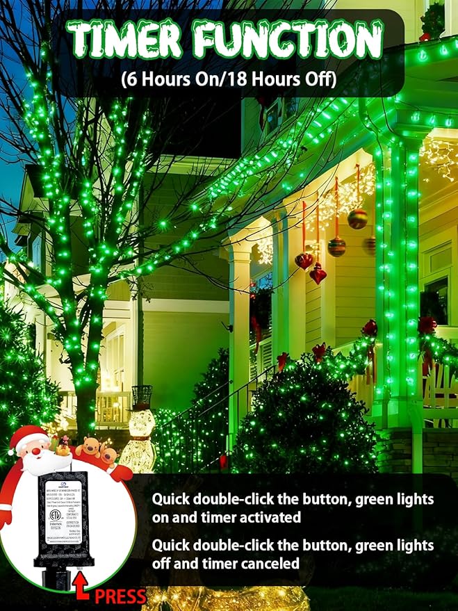 240 LED 78FT C6 Christmas String Lights, Super Long Christmas Lights Outdoor Indoor with 13 Modes & Timer, Waterproof Fairy Twinkle Light Plug in for Tree Garden Party Xmas Decorations (Green)