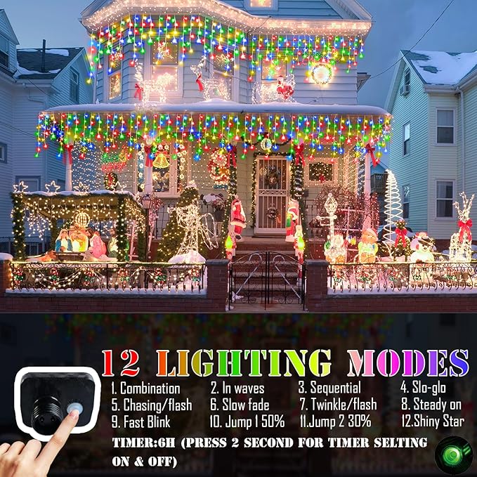 164FT Christmas Lights Outdoor Decorations 1512LED Fairy String Light 12 Lighting Modes with Timer Memory Waterproof Christmas Light for Yard Roof Party Holiday Wedding Garden Decor