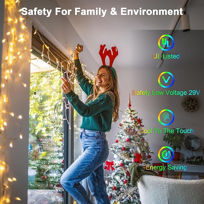1296 LED 131FT Christmas Lights 288 Drops, Outdoor Hanging light with 8 Modes & Timer, Plug in Curtain String Light Outdoor Waterproof for House Tree Holiday Wedding Party Outside Decor (Warm White)