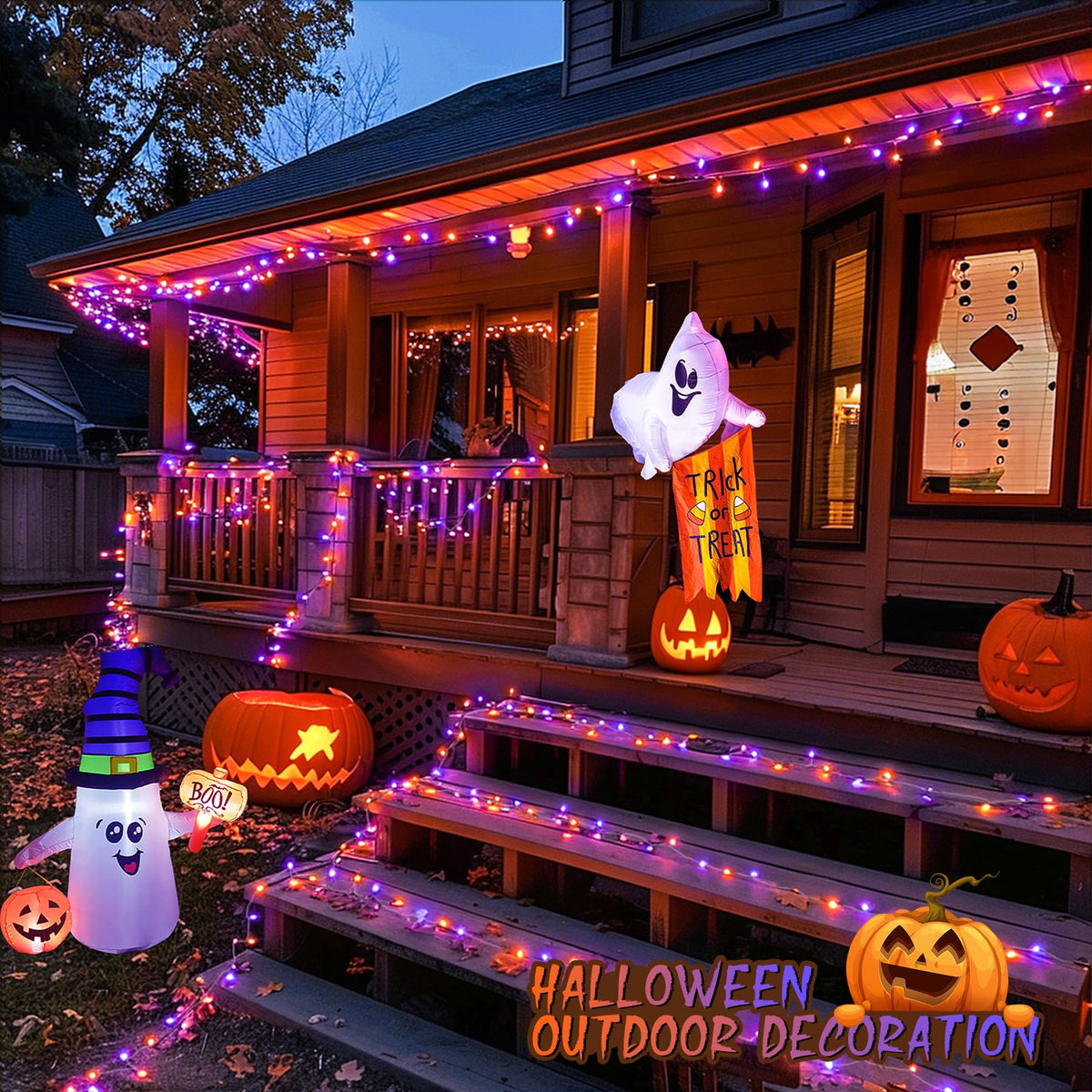 JMEXSUSS 600 LED Halloween String Lights Outdoor, Orange and Purple Halloween Lights Clear Wire, Twinkle String Lights Plug in for Tree Christmas Decorations