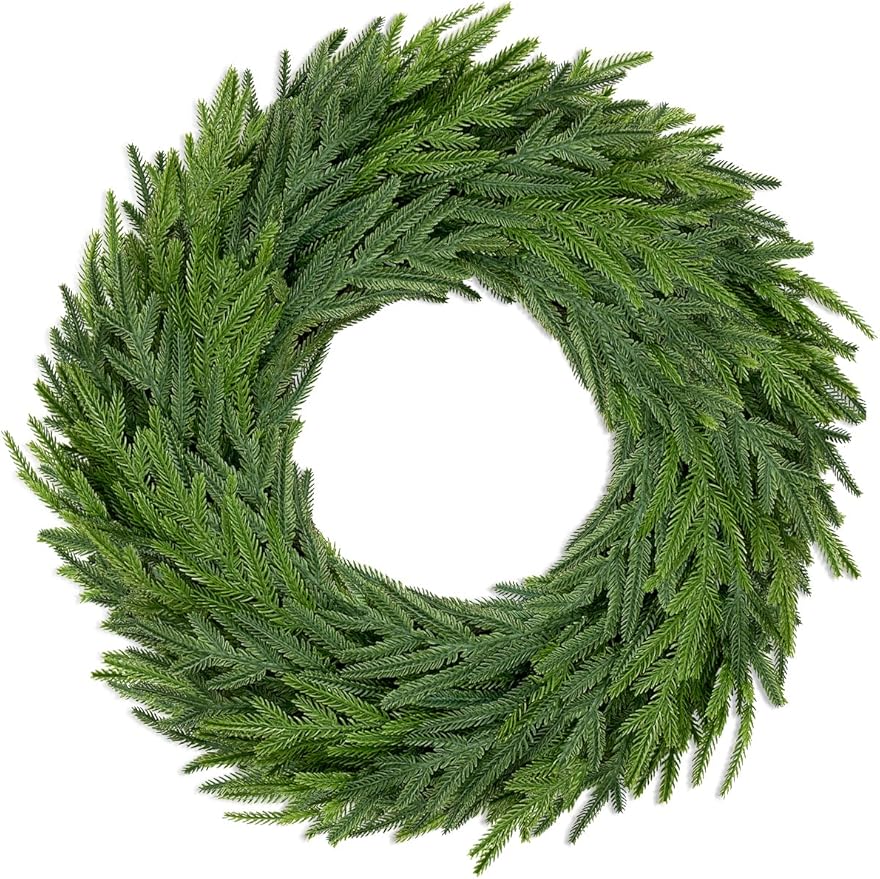 22 Inch Norfolk Pine Wreath - Christmas Wreaths for Front Door, Year-Round Real Touch Greenery Artificial Greenery Wreath for Walls, Windows, Porches, Farmhouse, Indoor/Outdoor Home Décor