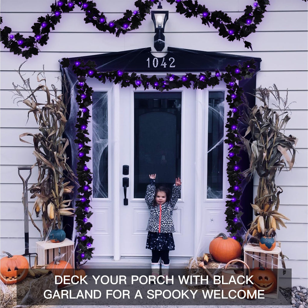suddus 20 LED Halloween String Lights Battery Operated with Black Maple Leaves 6.5 ft Halloween Garland Decor for Yard, Porch, Table, Wall, Party, Indoor and Outdoor Decorations