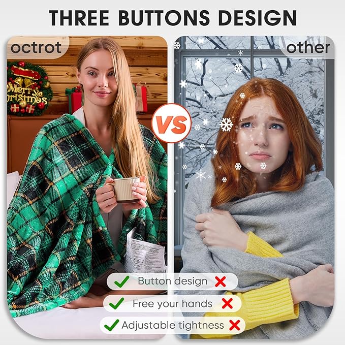 Green Heated Blanket Electric Twin Size 62X84, Christmas Heating Blanket, Plaid Sherpa Winter Blankets Warmer, 10 Heating Levels & 8-Hour Auto Off, Fast Heated House Warming Gifts New Home Decor