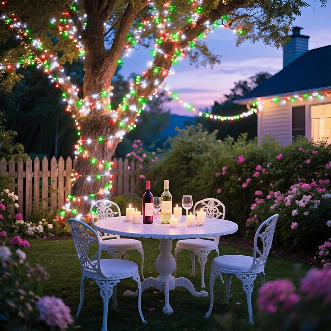 200 LED Christmas Lights Outdoor Indoor 66FT String Lights Indoor Clear Wire 8 Modes Plug in Twinkle Fairy Lights for Bedroom Christmas Tree Party Decorations, Red White&Green