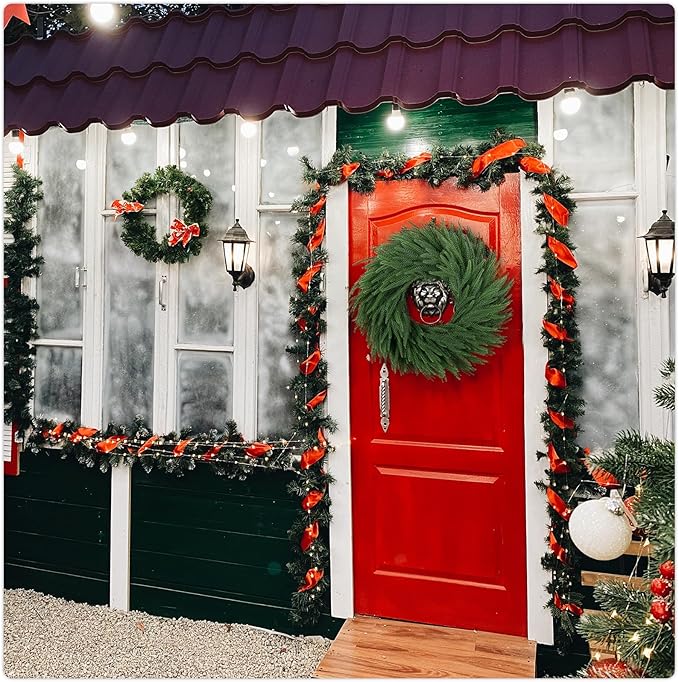 24 inch Norfolk Pine Wreath, Realistic Christmas Wreath for Front Door,Artificial Real Touch Green Wreath Greenery for Door Wall Windows Mantle Outdoor Christmas Decoration