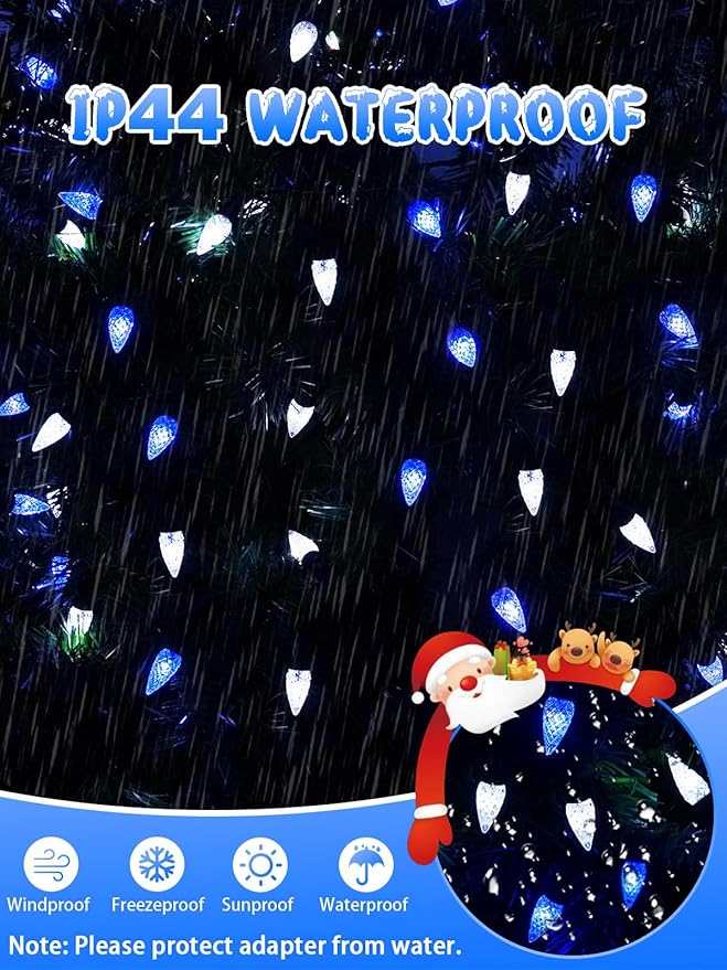 240 LED 78FT C6 Christmas String Lights, Super Long Christmas Lights Outdoor Indoor with 13 Modes & Timer, Waterproof Fairy Twinkle Light Plug in for Tree Garden Party Xmas Decorations (White & Blue)
