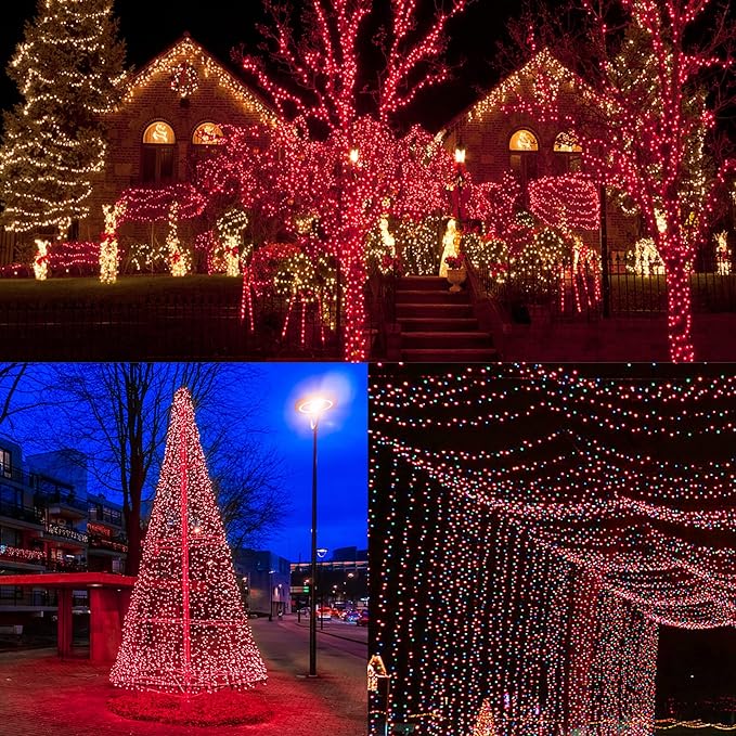HOME LIGHTING 66ft Christmas Decorative Mini Lights, 200 LED Green Wire Fairy Starry String Lights Plug in, 8 Lighting Modes, Waterproof for Indoor Outdoor Xmas Tree Wedding Party Decoration (Red)