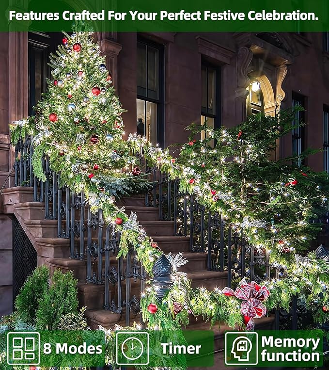 1500 LED 492FT Christmas Lights Outdoors, Green Wire LED String Lights with Timer Memory, Christmas Tree Lights for Indoor Outdoor Christmas Decorations Party Xmas Wedding Garden Patio Cool White