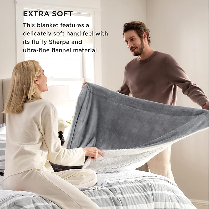 Bedsure GentleSoft Sherpa Fleece Throw Blanket for Couch - Thick and Warm Christmas Blanket for Winter, Soft Fuzzy Plush Throw Gift for Women, Grey, 50x60 Inches