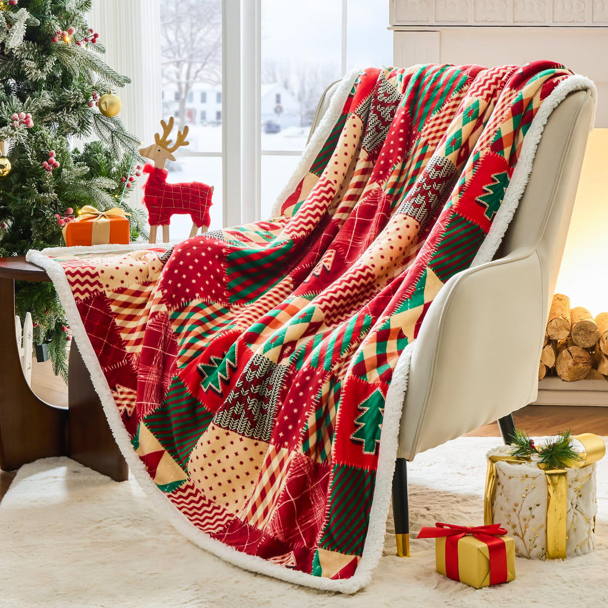 Nord ECO Christmas Throw Blanket, Christmas Decorations Gifts for Women, Sherpa Flannel Fleece Winter Holiday Blanket, Fluffy Cozy Soft Christams Throws for Couch Sofa Bed, ChristamsRhombus, 50" X 60"