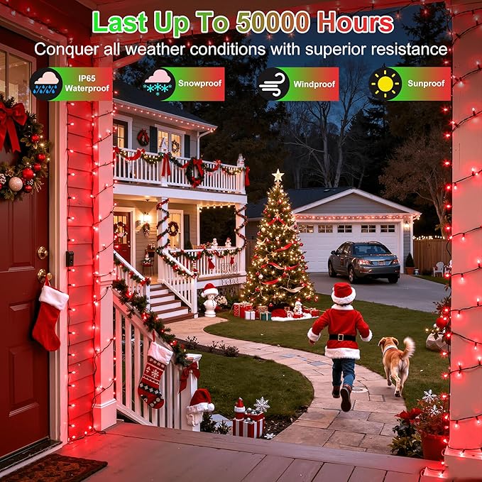 1500LED Christmas Lights Outdoor Use, 470ft 12 Modes Red LED String Lights with Timer Dimmable, Waterproof Christmas Tree Lights for Xmas Patio Yard Fence Balcony Garden Party Decor Red