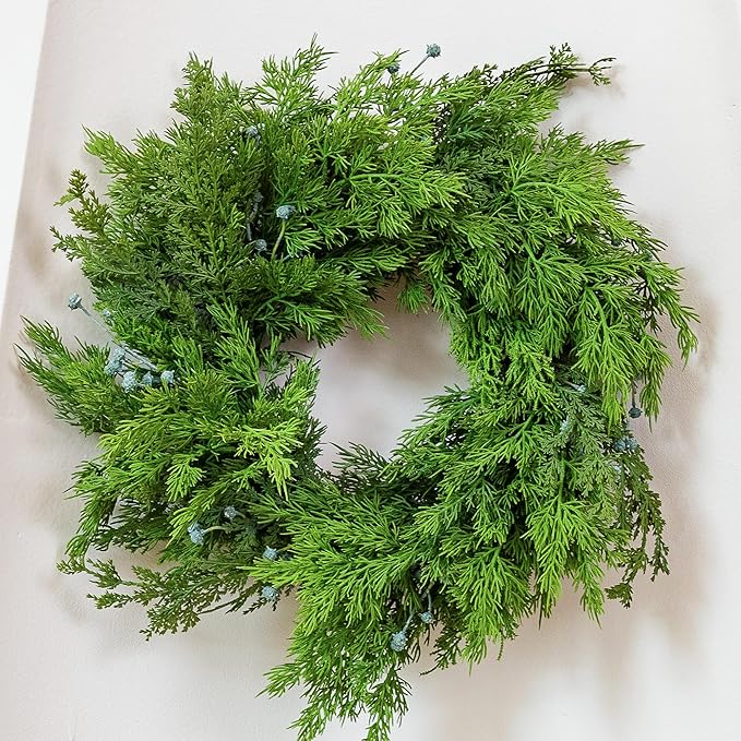 22" Cedar Wreath with Blue Berry Christmas Wreath for Front Door for Windows Mantle Porches Walls Indoor Outdoor Xmas Christmas Decorations Home Decor