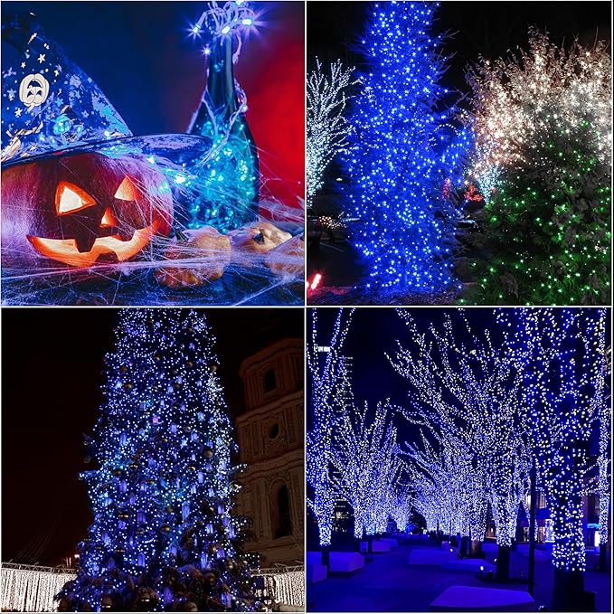LAMPHOME 33ft Christmas Decorative Mini Lights, 100 LED Transparent Wire Fairy Starry String Lights Plug in, 11 Lighting Modes, for Indoor Outdoor Xmas Tree Wedding Party Decoration (Blue)