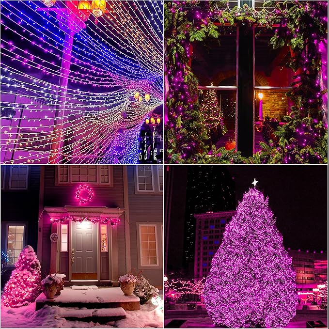 LAMPHOME 66ft Christmas Decorative Mini Lights,200 LED Transparent Wire Fairy Starry String Lights Plug in, 11 Lighting Modes, for Indoor Outdoor Xmas Tree Wedding Party Decoration (Pink)