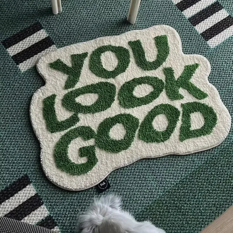 VIKAMA Irregular Letter Floor Mats, Soft And Anti-Slip Faux Cashmere Area Carpets, Bedroom Chair Floor Mats, Home Decoration