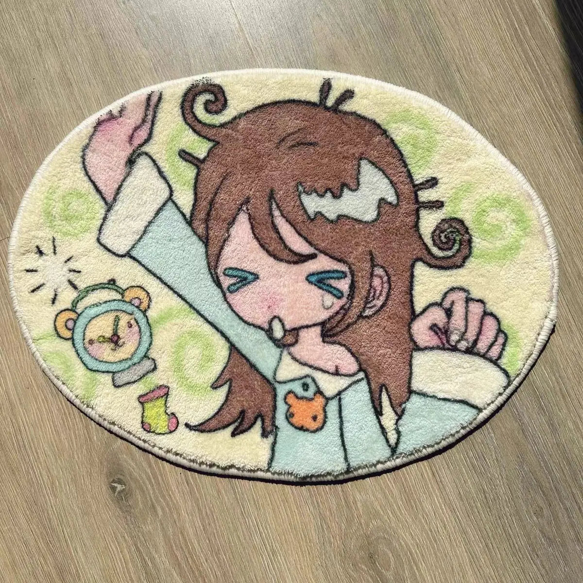 VIKAMA Cat Girl Carpet Soft Cute Children's Room Floor Mat Living Room Bedroom Bed Blanket Door Mat Home Decoration