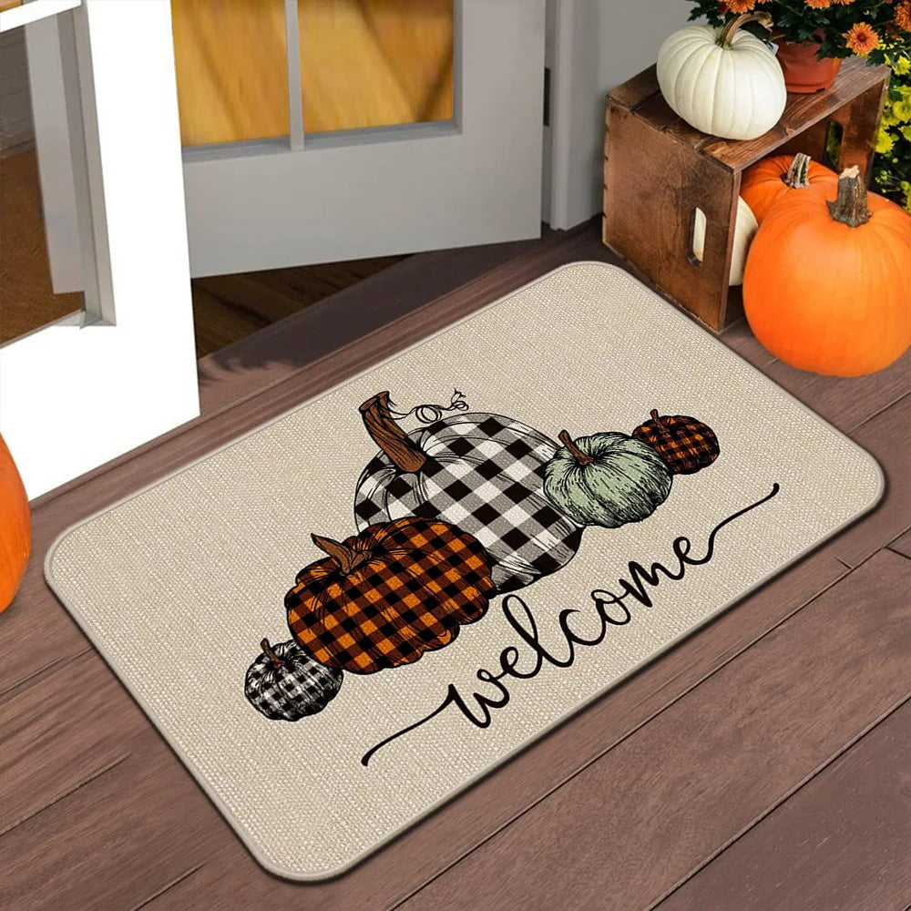 VIKAMA Halloween Autumn Door Mat Thanksgiving Welcome Mat Indoor/Outdoor Anti-Slip Carpet Home Decoration