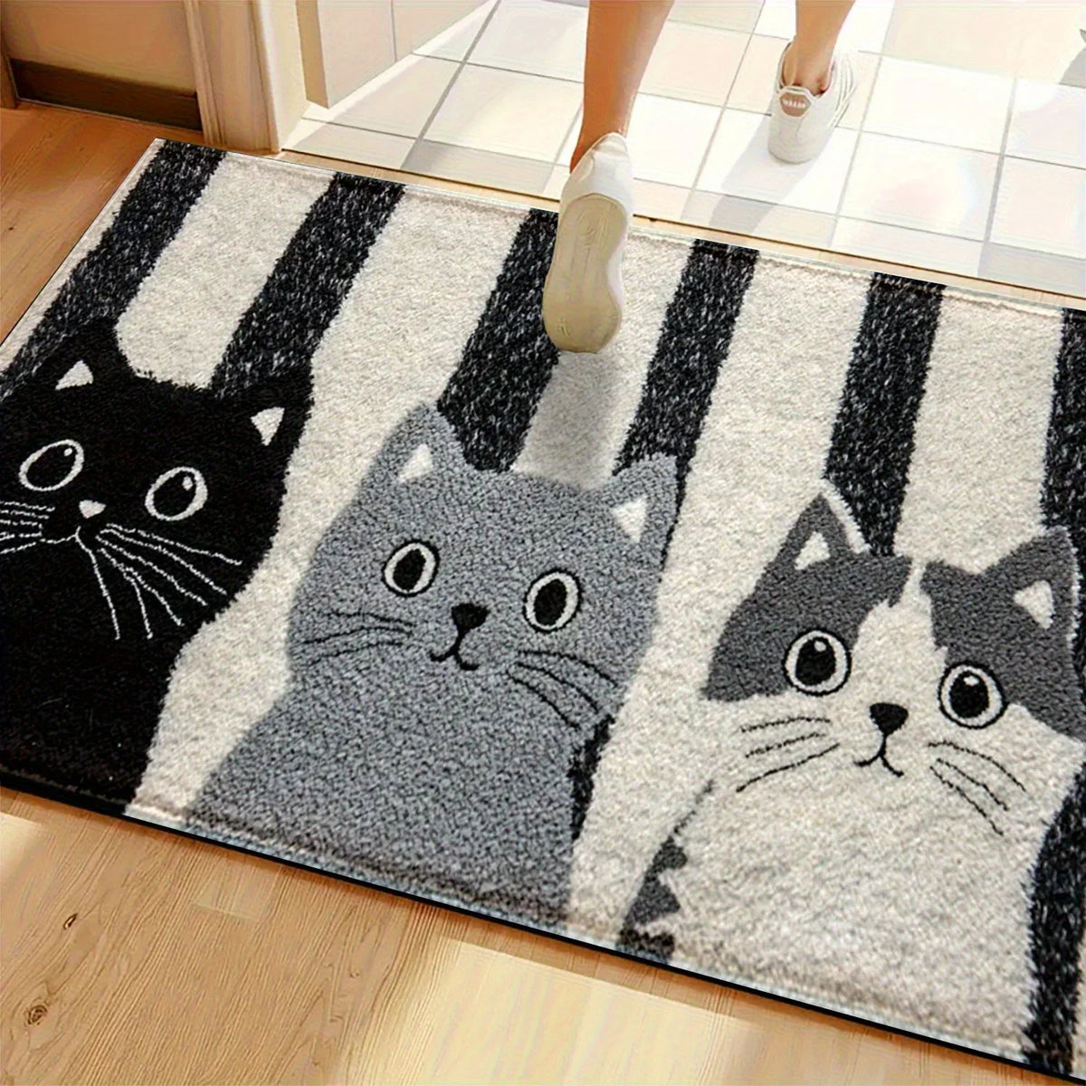 VIKAMA Striped Cartoon Cat Carpet Soft Doormat Waterproof Floor Mat Rug For Bedroom Carpet For Live Room Outdoor Carpet Home Dec