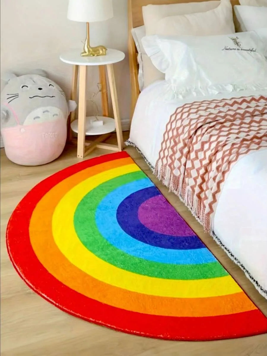 VIKAMA Rainbow Half-Circle Carpet Cooling Water-Repellent Bedside Rug Room Entrance Mat Indoor/Outdoor Floor Mat Home Decor